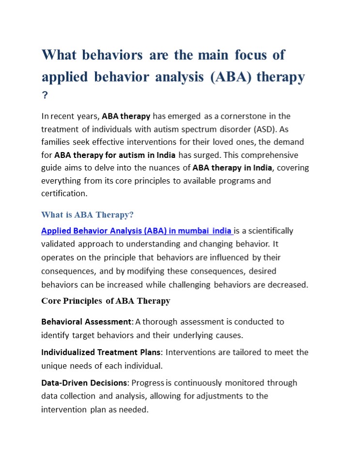 What behaviors are the main focus of applied behavior analysis (ABA ...