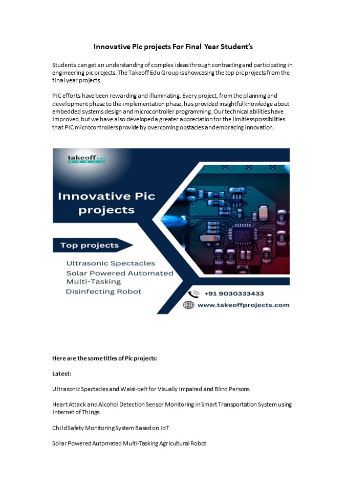 Innovative Pic projects For Final  Year Students