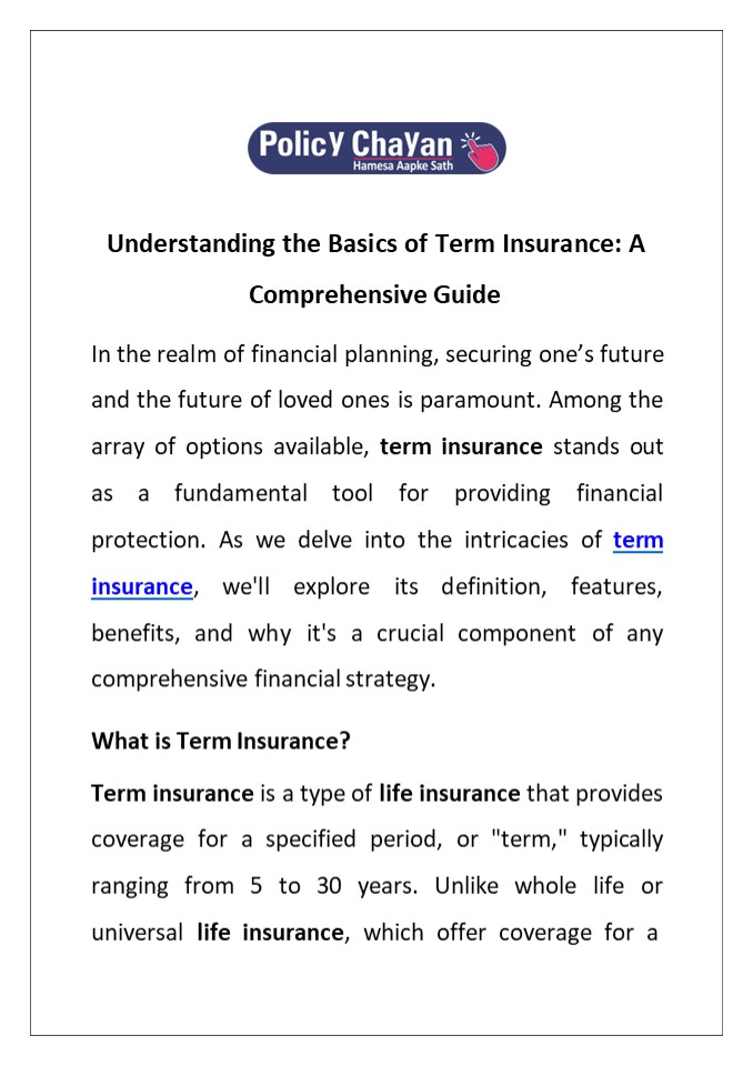 Understanding the Basics of Term Insurance: A Comprehensive Guide
