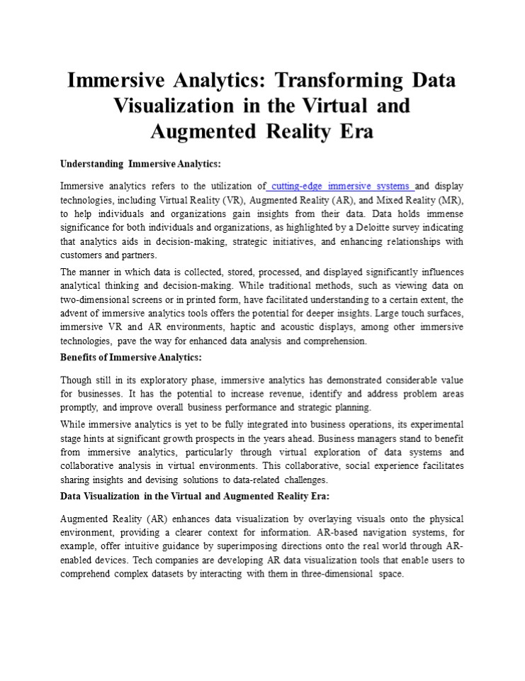 Immersive Analytics: Transforming Data Visualization in the Virtual and ...