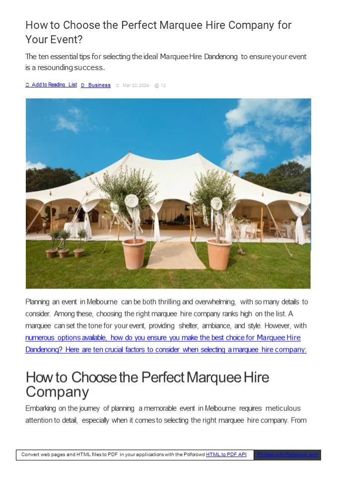 Choose the Perfect Marquee Hire Company for Your Event