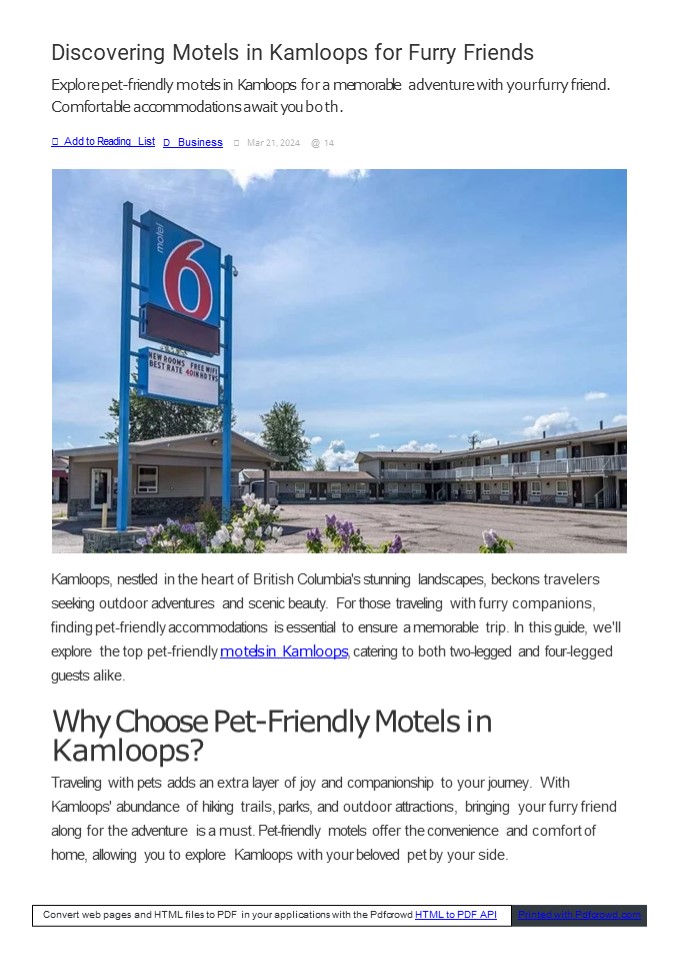 Motels in Kamloops for Furry Friends