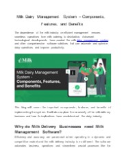 Milk Dairy Management System – Components, Features, and Benefits