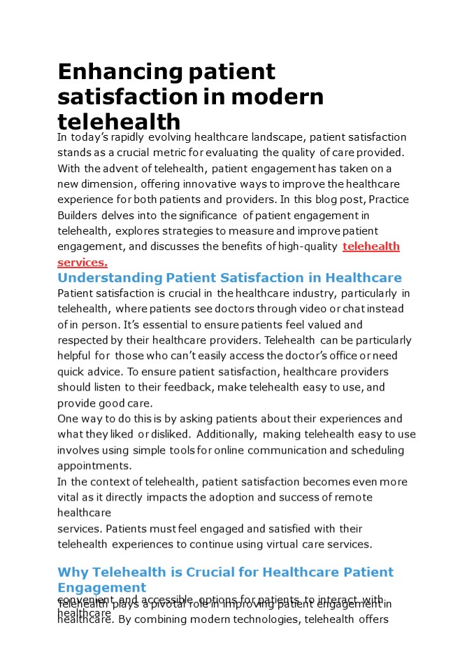 Enhancing Patient Satisfaction in Modern Telehealth – Practice Builders