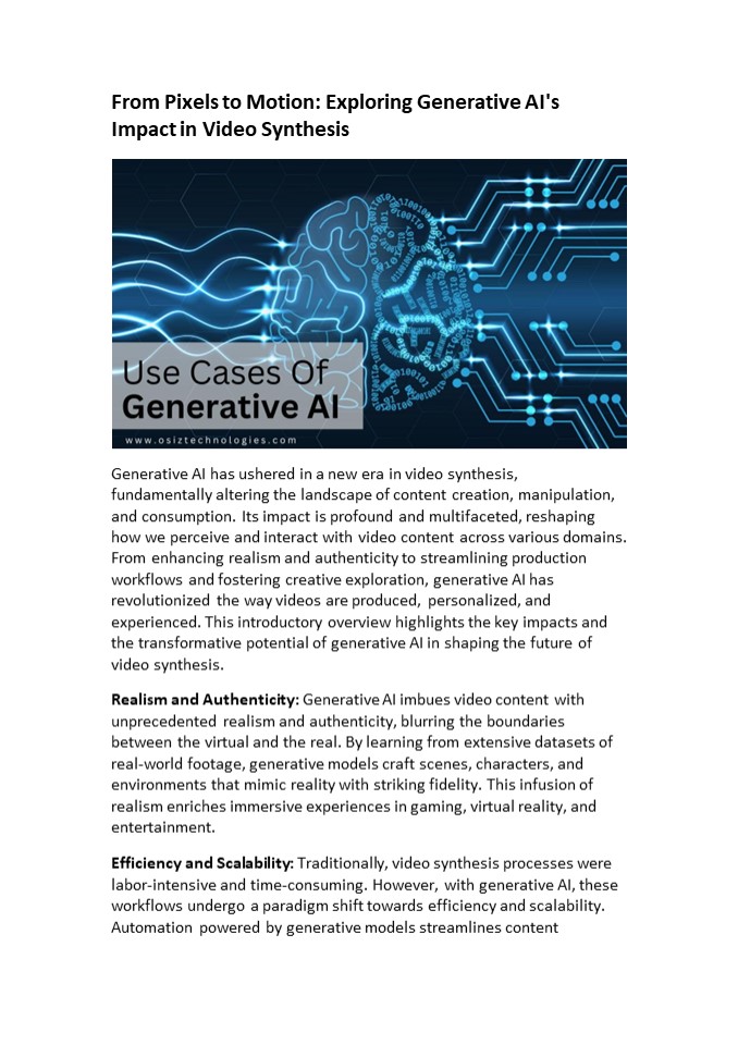 Beyond Frames: Generative AI's Impact on Video Synthesis