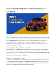 Best Self Drive Car Rental Service in Goa