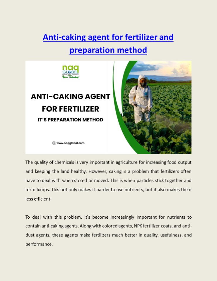 Anti-Caking Agent for Fertilizer and Preparation Method