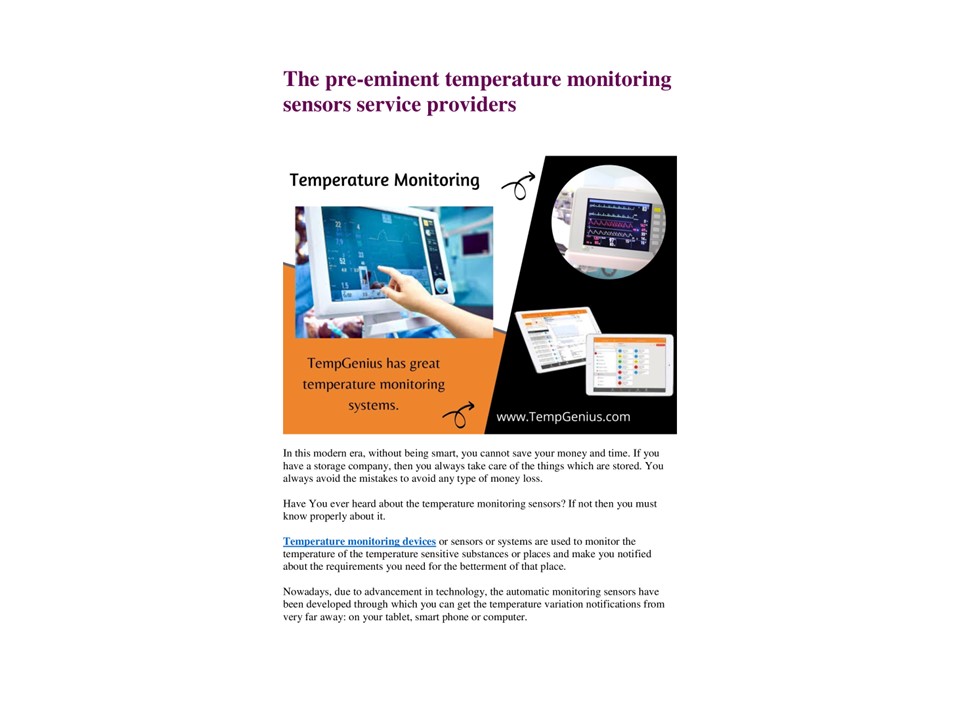 The pre-eminent temperature monitoring sensors service providers