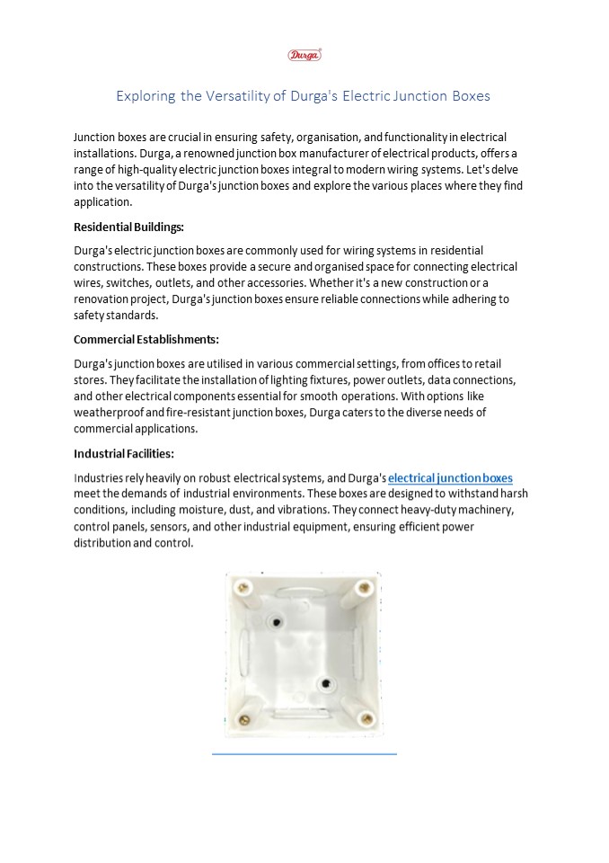 Exploring the Versatility of Durga's Electric Junction Boxes
