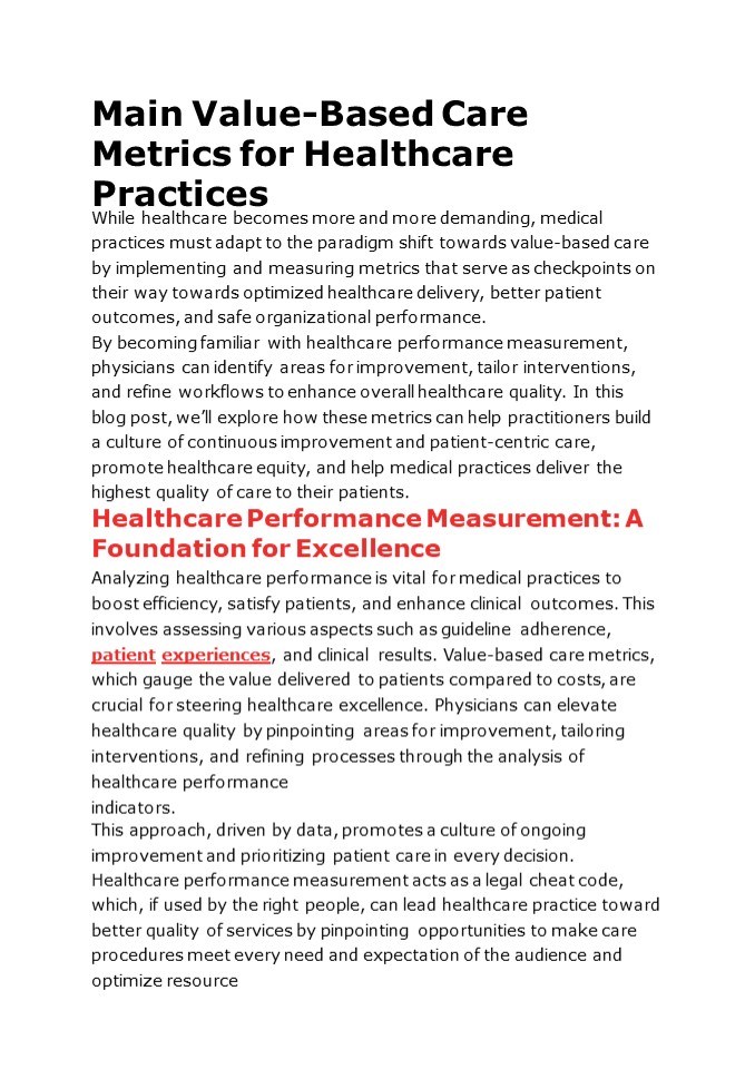 Main Value-Based Care Metrics for Healthcare Practices
