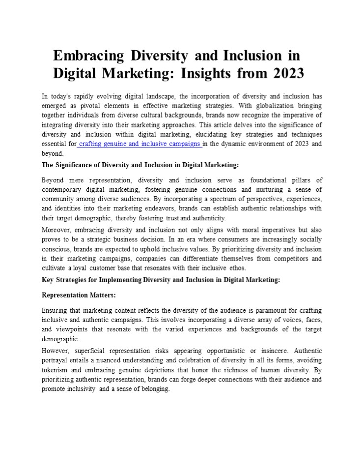 Embracing Diversity and Inclusion in Digital Marketing: Insights from ...