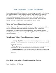 Truck Dispatcher Course- Sacramento