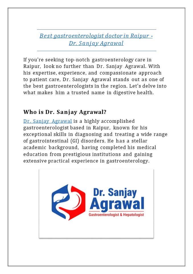 Best gastroenterologist doctor in Raipur - Dr. Sanjay Agrawal