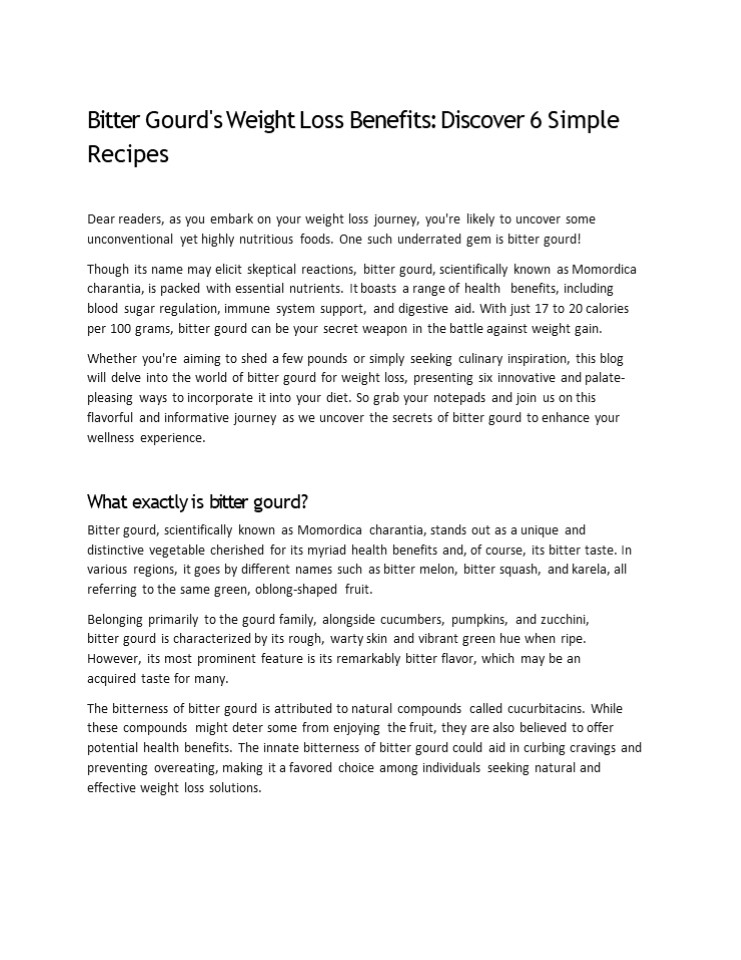 Bitter Gourd's Weight Loss Benefits: Discover 6 Simple Recipes
