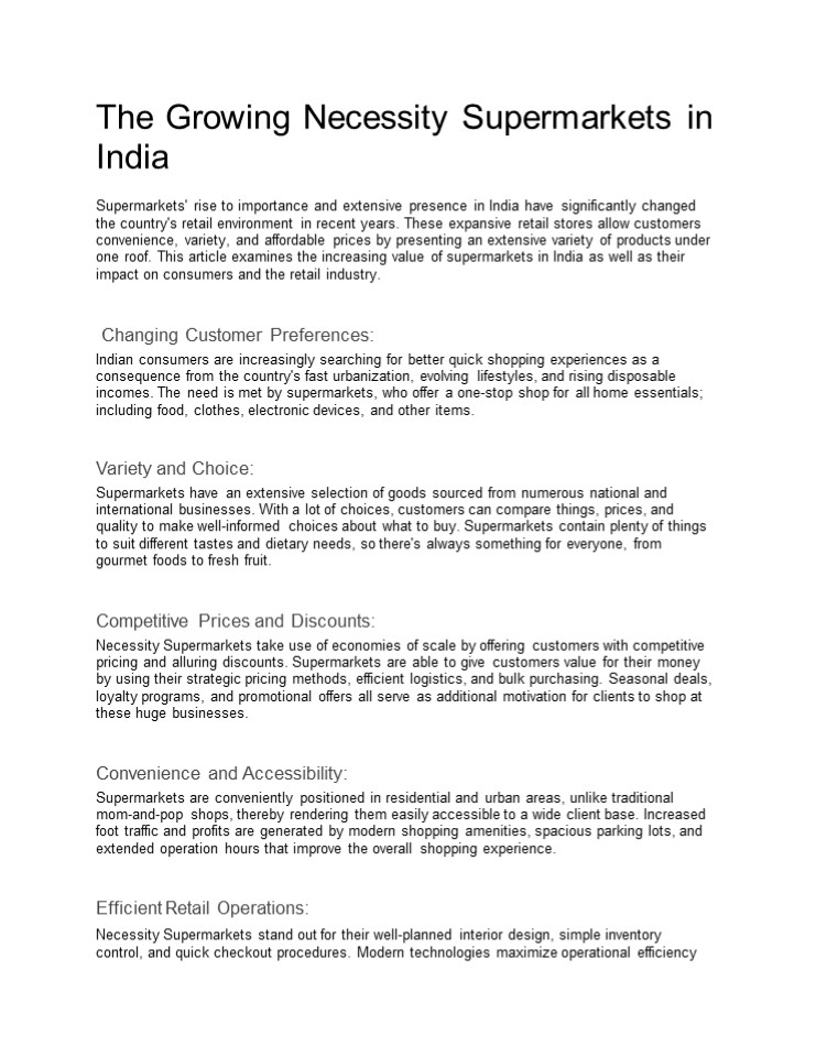 Necessity Supermarkets in India