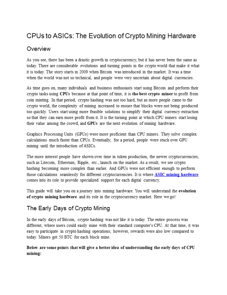 CPUs to ASICs: The Evolution of Crypto Mining Hardware