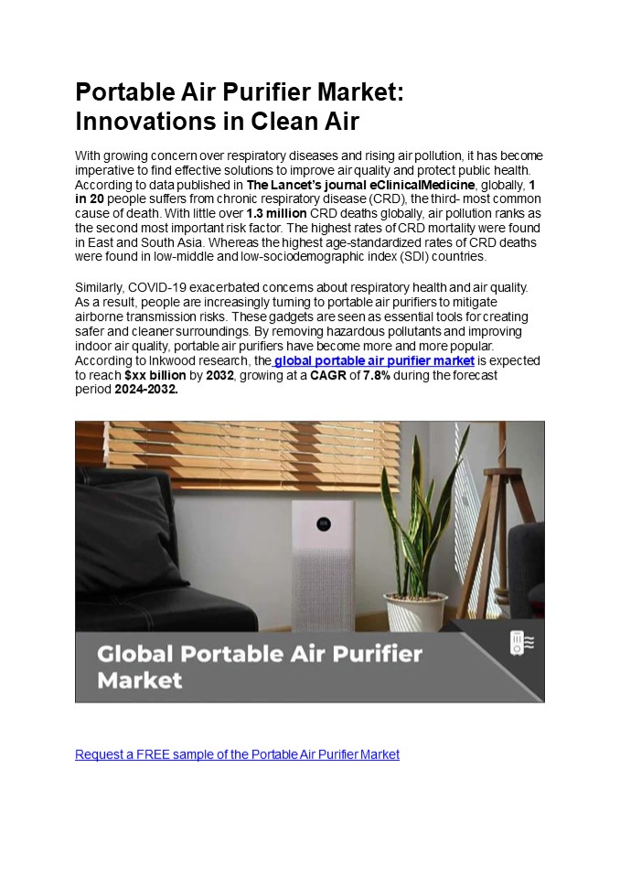 Portable Air Purifier Market: Innovations in Clean Air