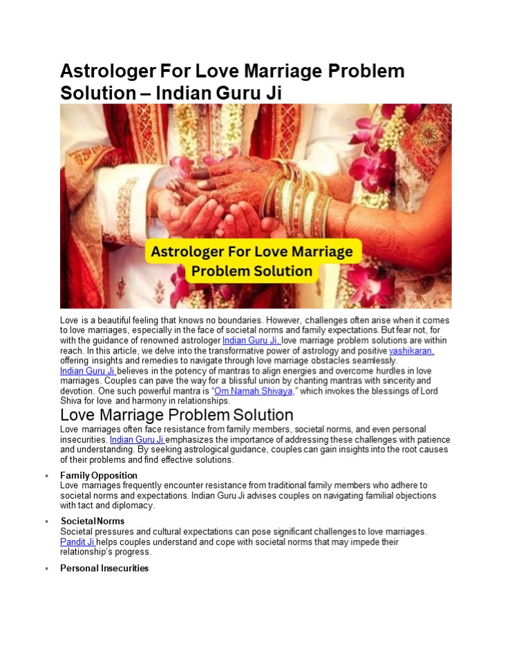 Astrologer For Love Marriage Problem Solution - Indian Guru Ji