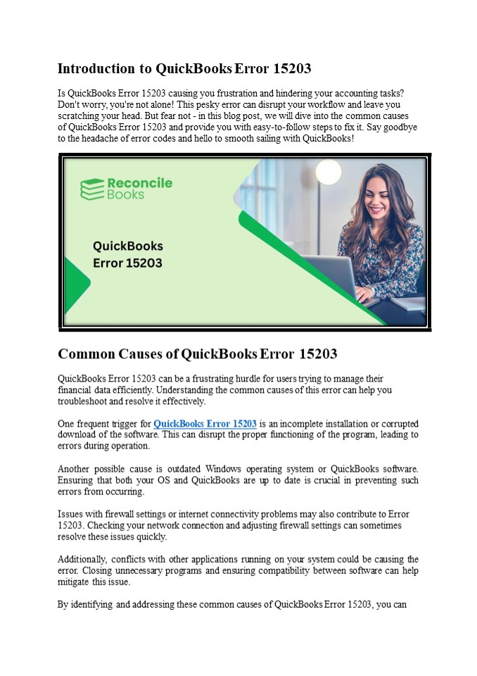 How to Fix QuickBooks Error 15203?