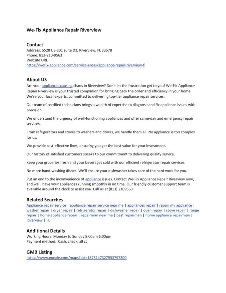 We-Fix Appliance Repair Riverview