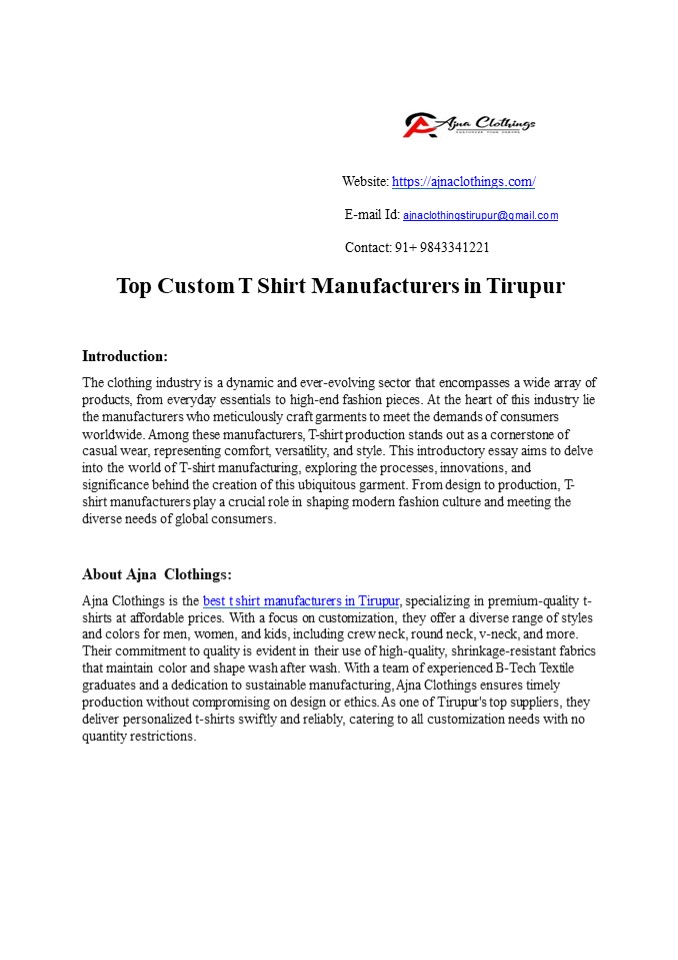 Best T shirt Suppliers in Tirupur