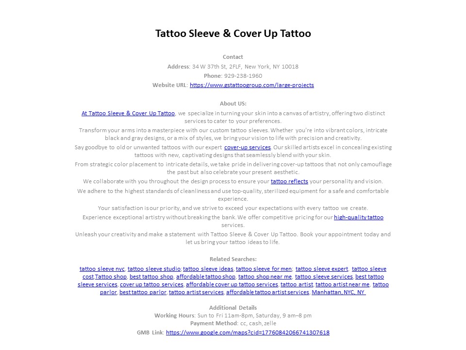 Tattoo Sleeve & Cover Up Tattoo