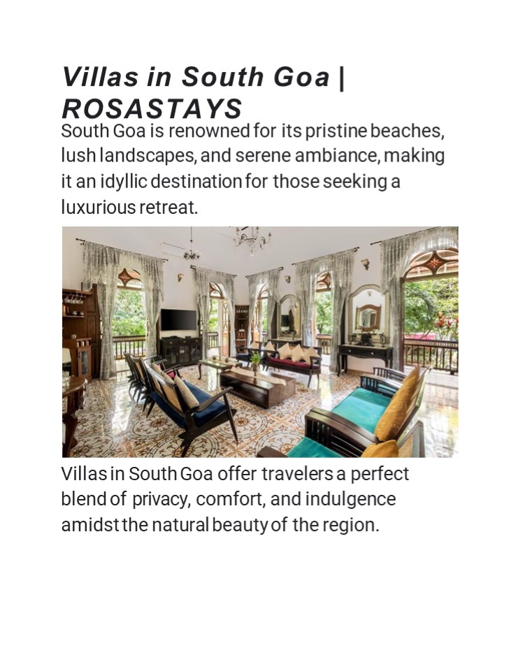 Villas in South Goa | ROSASTAYS