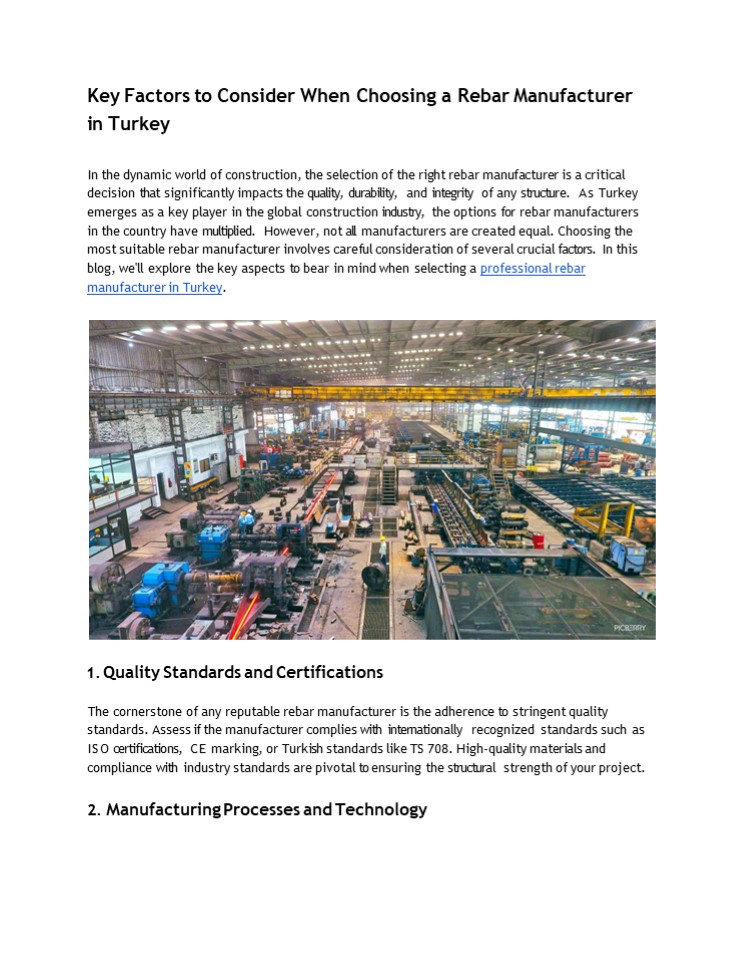 Rebar Manufacturer in Turkey