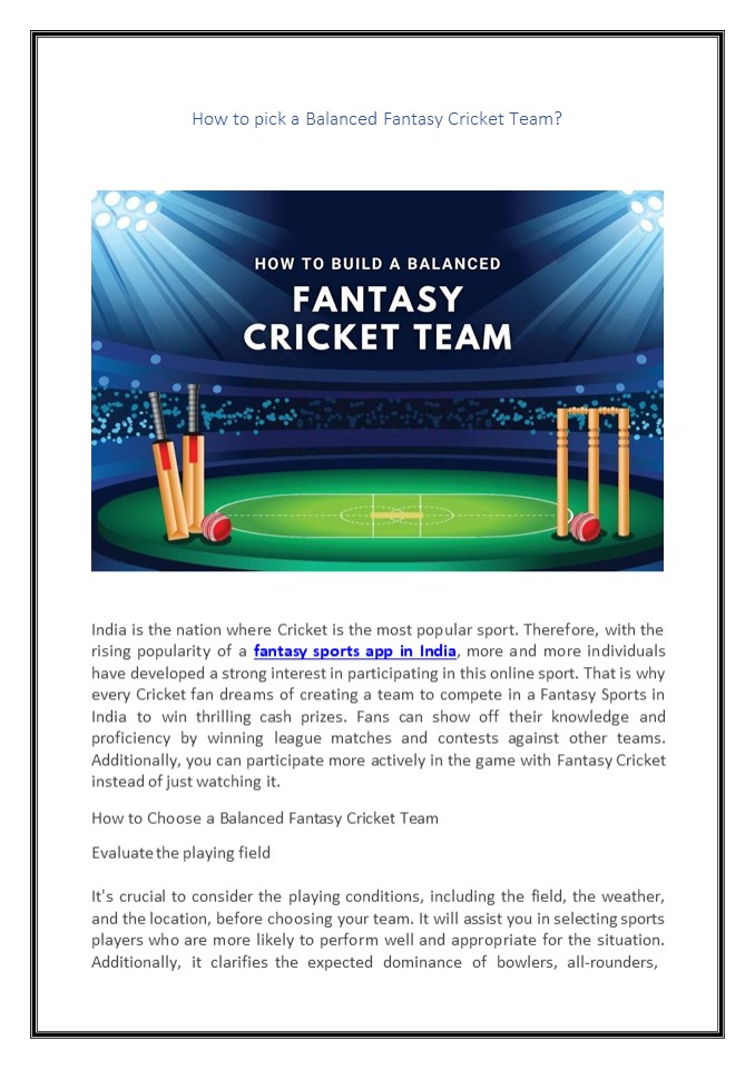 How to Pick a Balanced Fantasy Cricket Team?