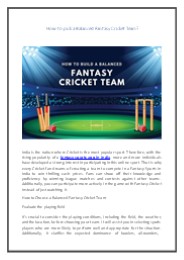 How to Pick a Balanced Fantasy Cricket Team?