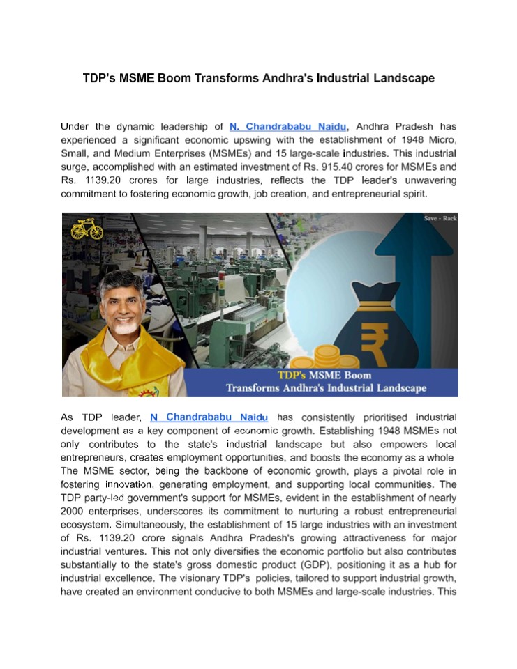 TDP's MSME Boom Transforms Andhra's Industrial Landscape