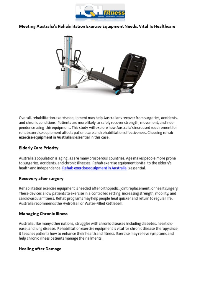 Meeting Australia's Rehabilitation Exercise Equipment Needs: Vital To Healthcare