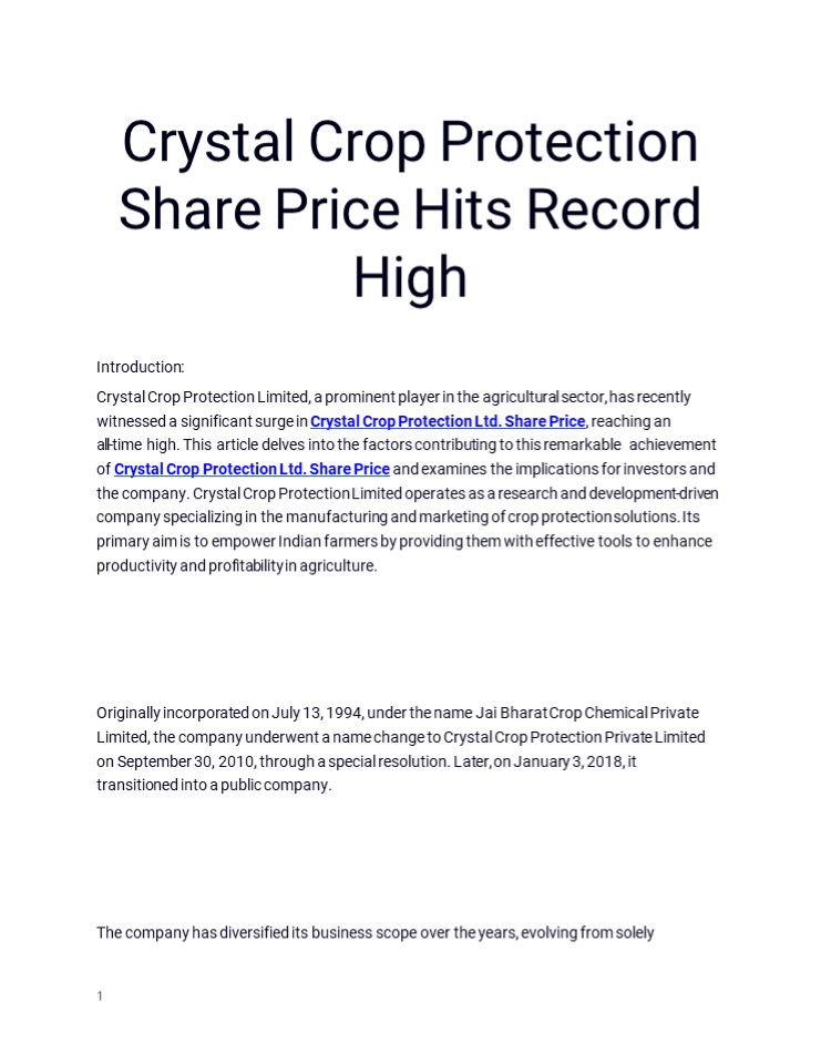 Get the Best Crystal Crop Protection Share Price only at Planify
