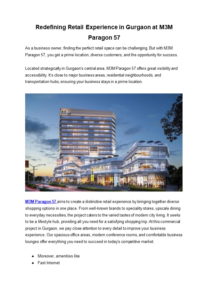 Redefining Retail Experience in Gurgaon at M3M Paragon 57