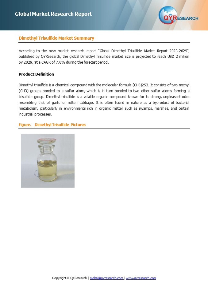 Dimethyl Trisulfide, Global Market Size Forecast, Top 10 Players Rank and Market Share