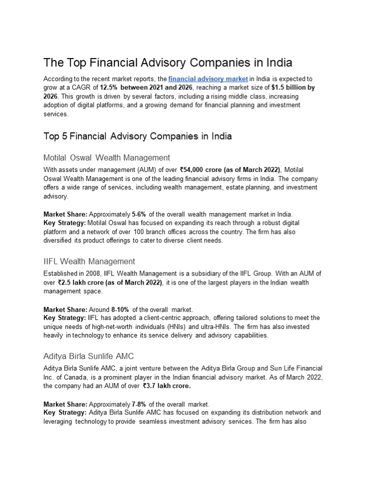 The Top Financial Advisory Companies in India