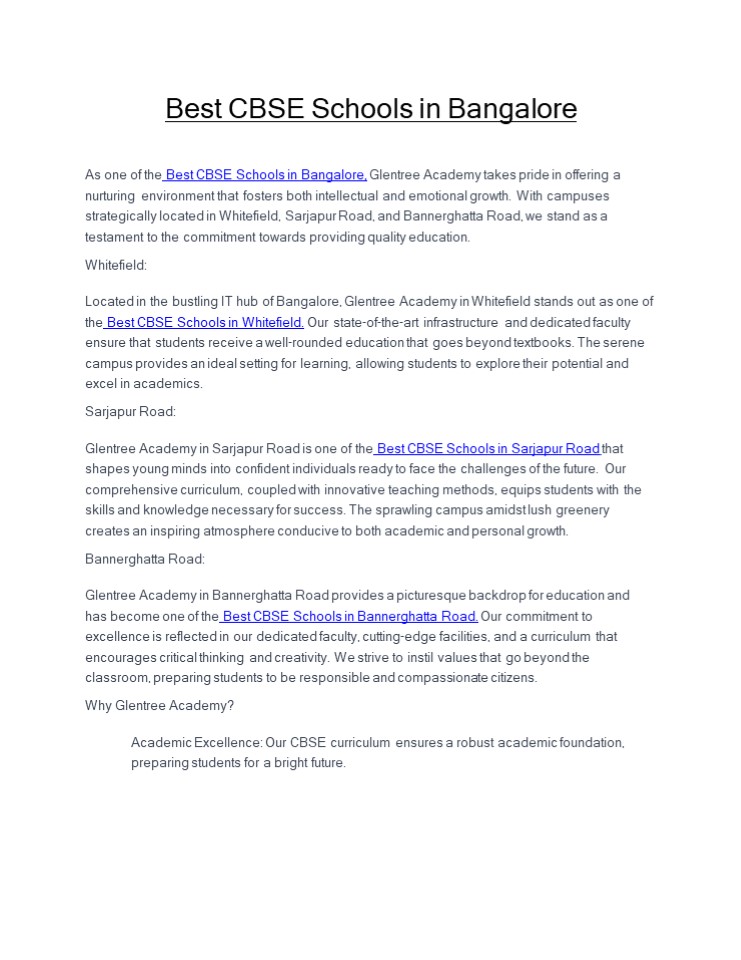 Best CBSE Schools in Bangalore