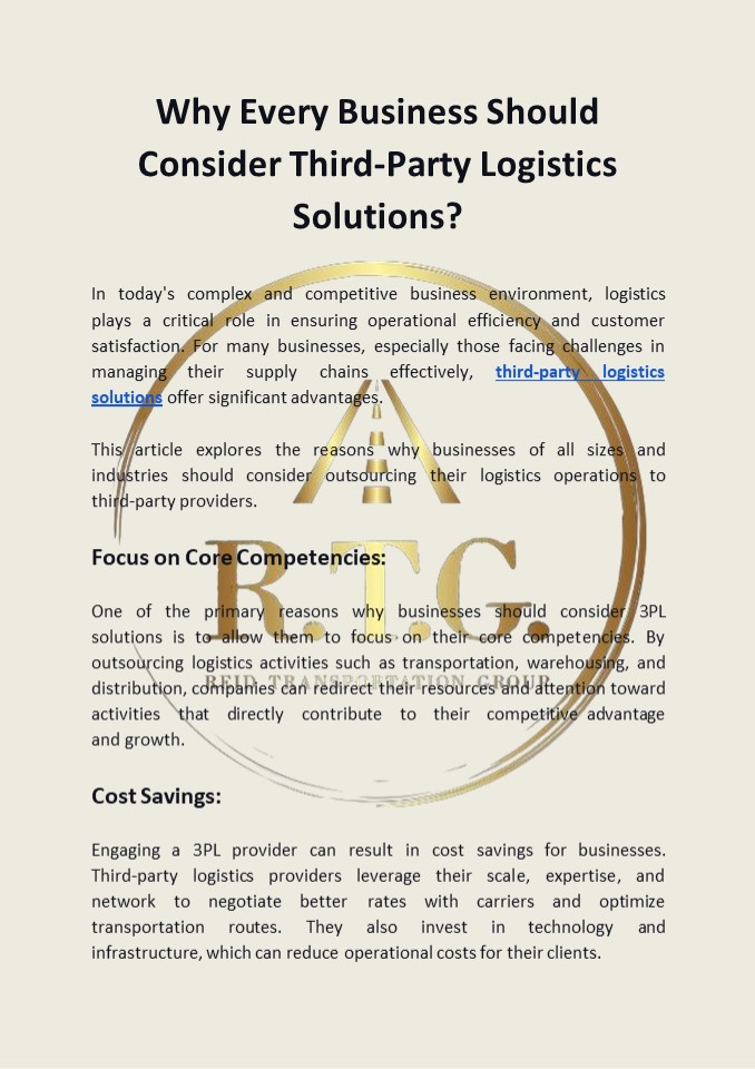 Why Every Business Should Consider Third-Party Logistics Solutions?