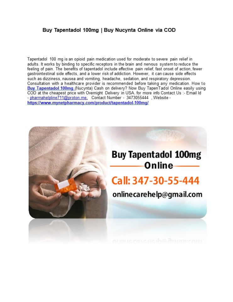 Buy Tapentadol 100mg | Buy Nucynta Online via COD