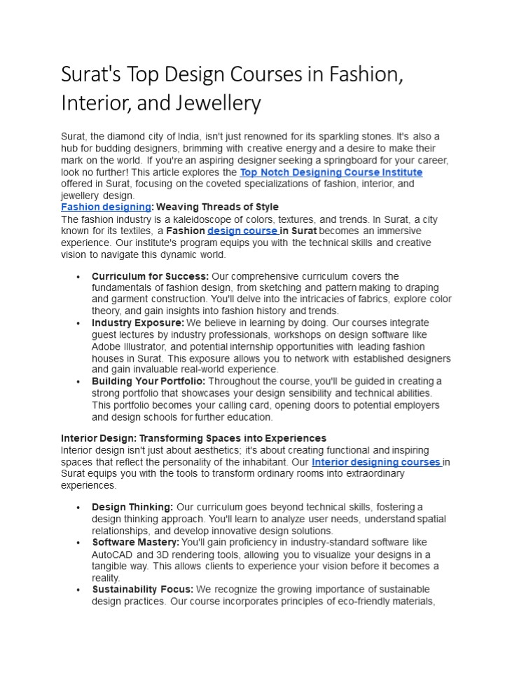 Surat's Top Design Courses in Fashion, Interior, and Jewellery