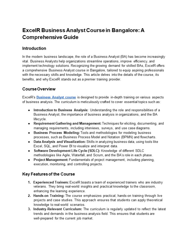 Business Analyst Course in Bangalore