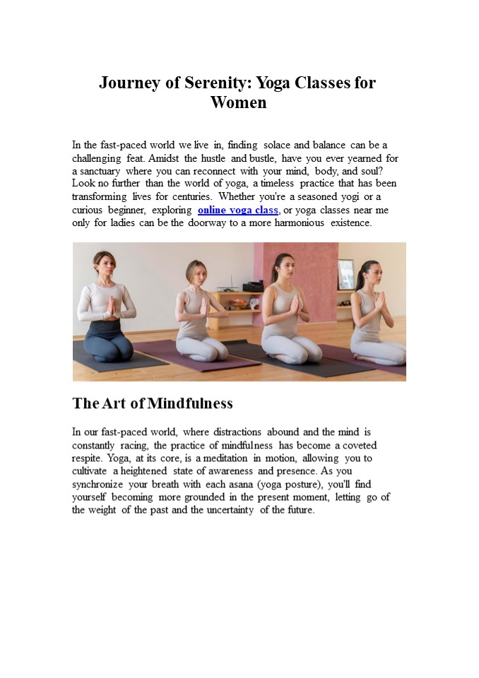 Journey of Serenity: Yoga Classes for Women