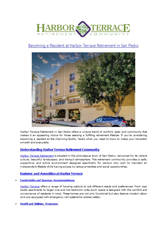 Becoming a Resident at Harbor Terrace Retirement in San Pedro