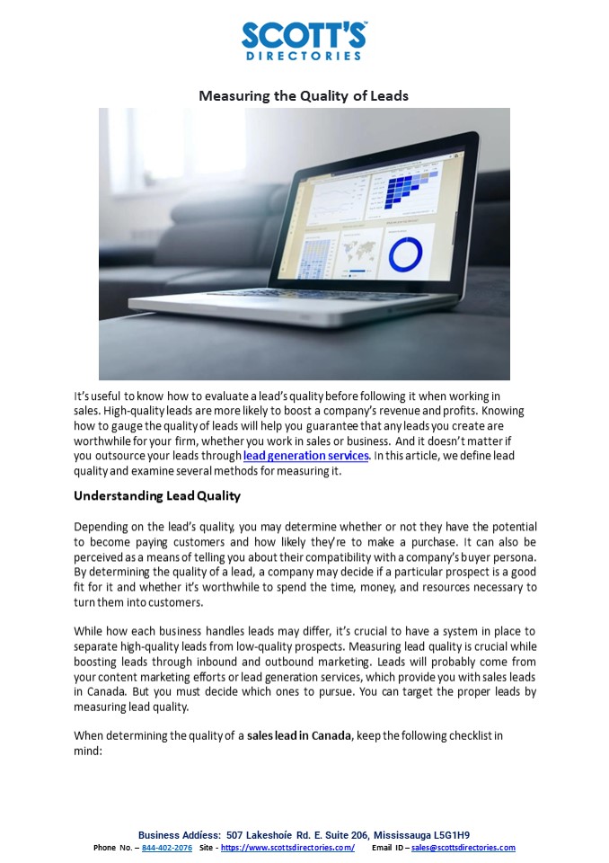 Measuring the Quality of Leads