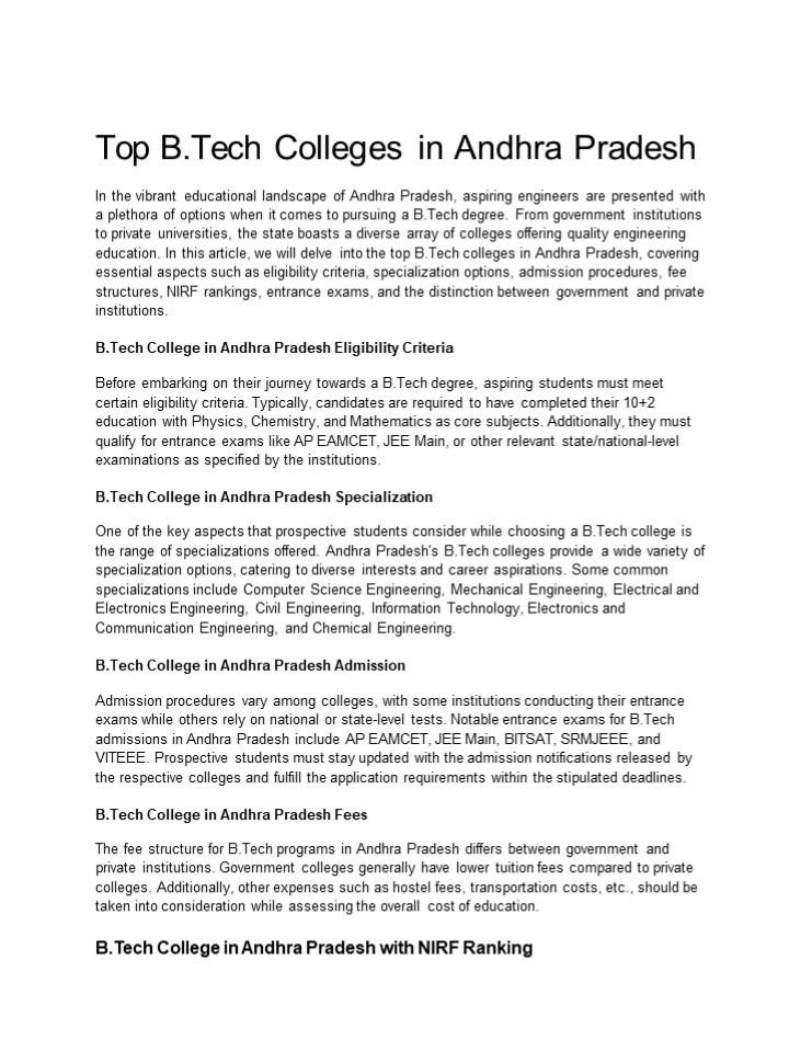 Top B.Tech Colleges in Andhra Pradesh