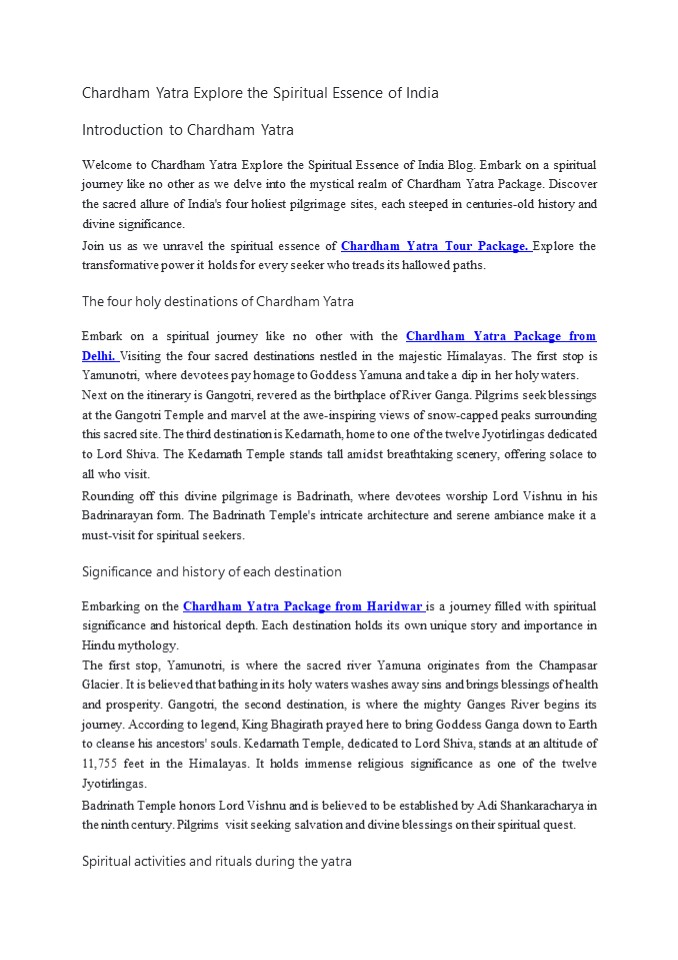 CHARDHAM YATRA EXPLORE THE SPIRITUAL ESSENCE OF INDIA