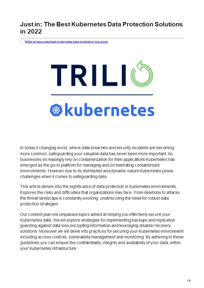 kubernetes backup and recovery