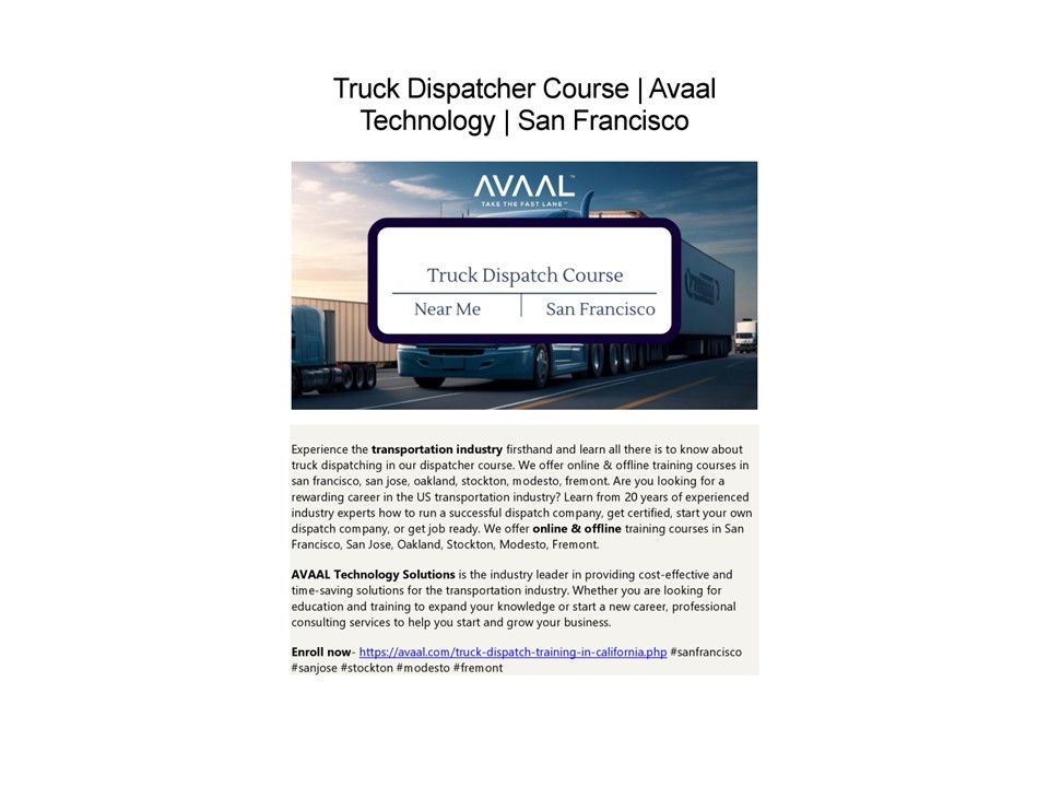 Truck Dispatcher Course | Avaal Technology | San Francisco