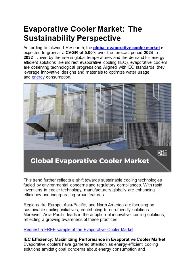 Evaporative Cooler Market: The Sustainability Perspective