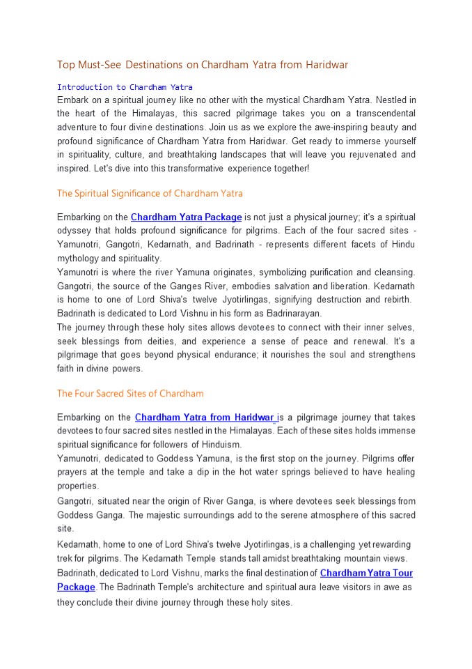 TOP MUST-SEE DESTINATIONS ON CHARDHAM YATRA FROM HARIDWAR